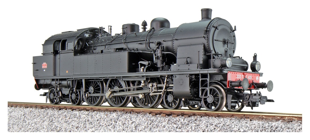Locomotive à vapeur, dépôt Île Napoléon, H0, 232 TC 421 SNCF, noire, ép. III, LokSound, double générateur de fumée, attelage de manœuvre, DC/AC ESU  31186  