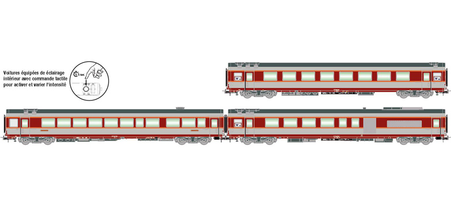 JOUEF HJ4169   H0  SNCF, Coffret de 3 voitures Grand Confort pour trains voyageurs TEE LeCapitole, avec 1x A8u, 1x Vru et 1x A4Dtux  