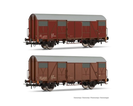 [RIVAROSSI HR6505  ] RIVAROSSI HR6505  1/87   FS, coffret de 2 wagons de marchandises couverts Gs avec parois en plaques, brun 