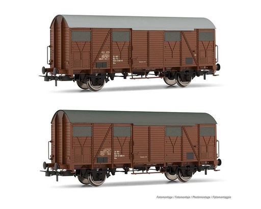 [RIVAROSSI HR6507  ] RIVAROSSI HR6507  1/87   FS, coffret de 2 wagons de marchandises couverts Ghs avec trappes d'aération ouvertes, brun 