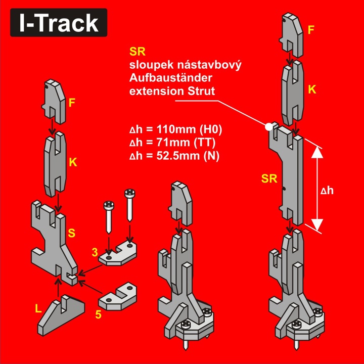 Pieds pour Rondela ou pour Segment - n°7 hauteur 82,3mm - 12 pcs   HCT9690-07 I-Track France 