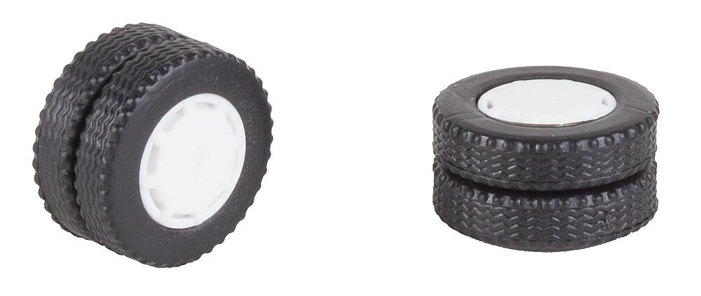 Faller 163104   H0  2 roues complètes (roues jumelées) pneus et jantes pour bus électrique 