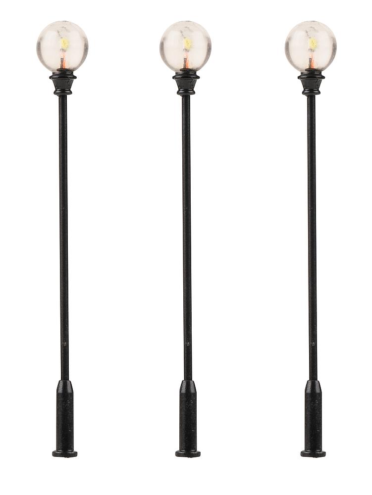 Faller 180104   H0  Réverbères de parc LED, lampes boule rapportée, froid blanc, 3 pièces 