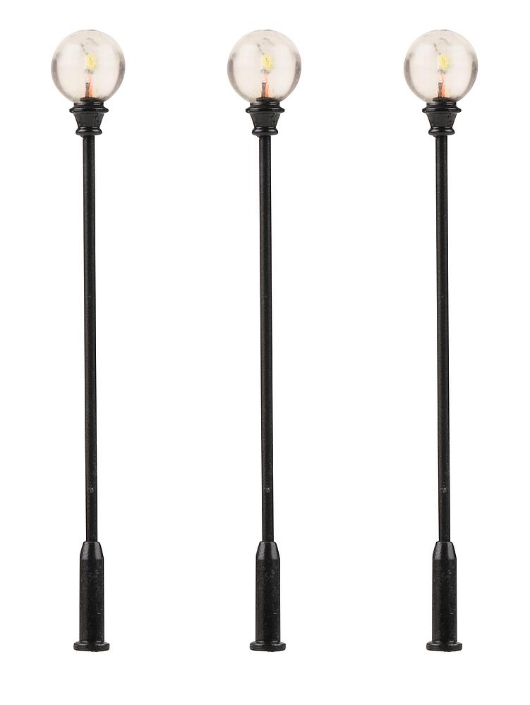 Faller 180113   H0  Réverbères de parc LED, lampes boule rapportée, blanch chaud, 3 pièces 