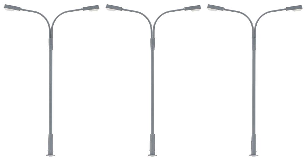 Faller 180120   H0  Lampadaire de rue LED, deux bras, blanc froid, 3 pièces 