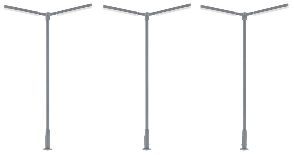 Faller 180122   H0  Lampe LED sur poteau croisé, deux bras, blanc froid, 3 pièces 