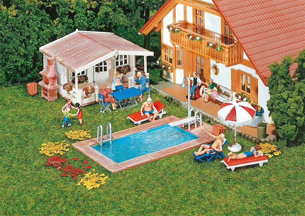 Faller 180542   H0  Piscine et abri de jardin 80 x 44 x 26 mm, 60 x 53 x 32 mm
