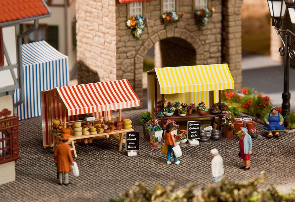 Faller 180614   H0  Stand de fleurs et de fromage 32,5 x 36 x 31 mm (2 x)