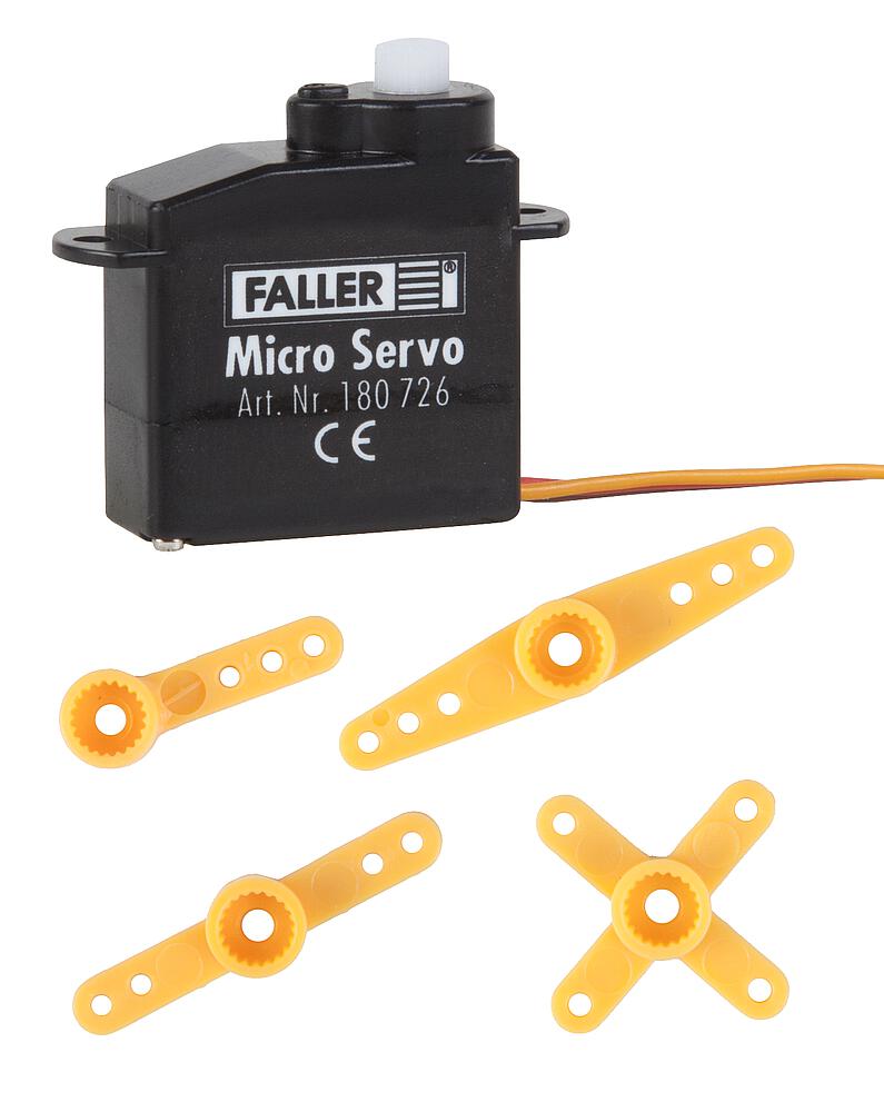 Faller 180726   H0, TT, N  Servo M: 6 Ncm/5 V
V: 0,12 sec/60°/5 V
m: 4,4 g
20 x 19,6 x 8 mm