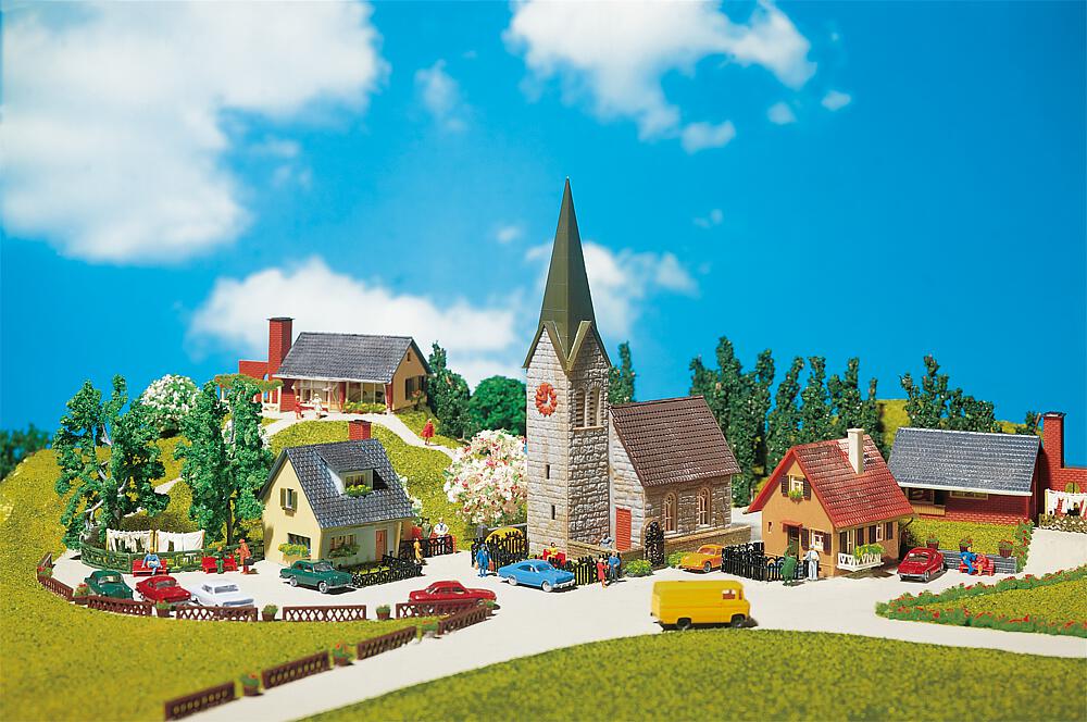 Faller 232220   N  Set de Village 81 x 52 x 147 mm, 96 x 60 x 42 mm, 83 x 58 x 52 mm, 77 x 50 x 52 mm