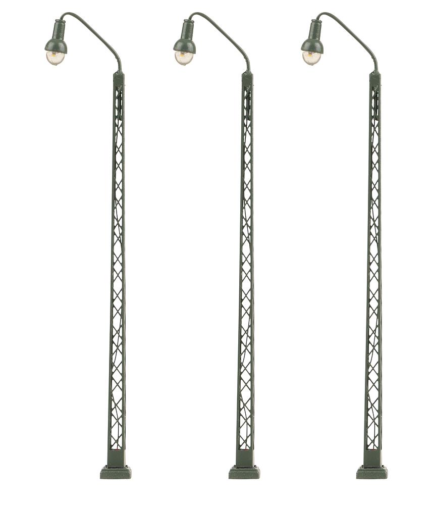 Faller 272124   N  Lampes LED cintrée sur poteau en treillis, froid blanc, 3 pièces 
