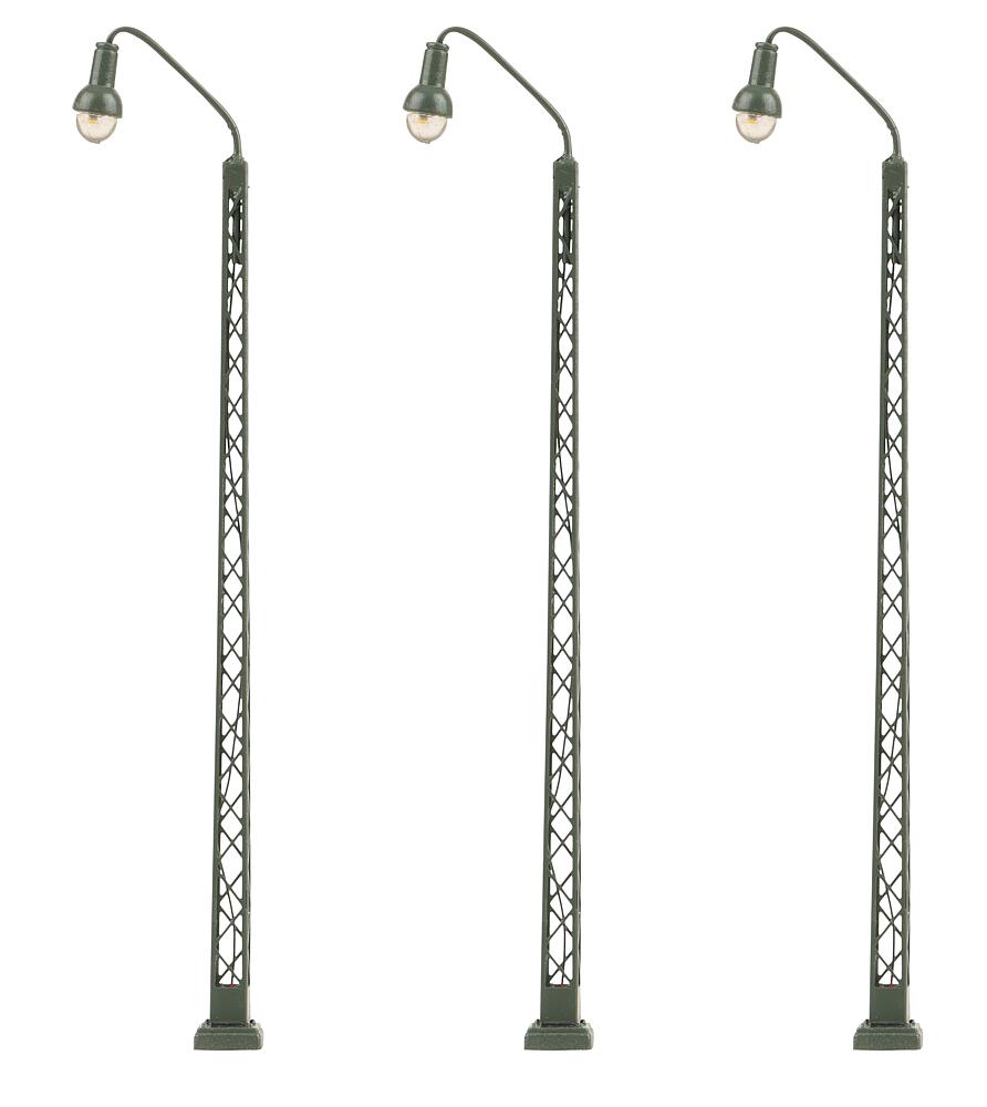 Faller 272129   N  Lampes LED cintrée sur poteau en treillis, blanch chaud, 3 pièces 