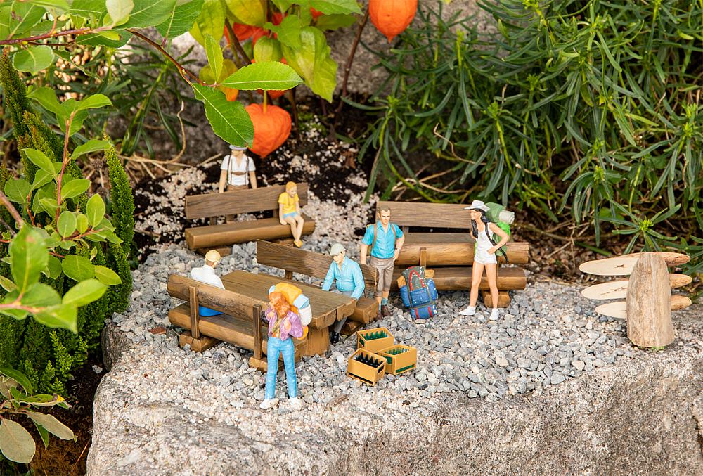 POLA 333226   G  Bancs et tables en bois rustiques 95 x 21 x 46 mm (4 x), 95 x 48 x 32 mm (2 x)