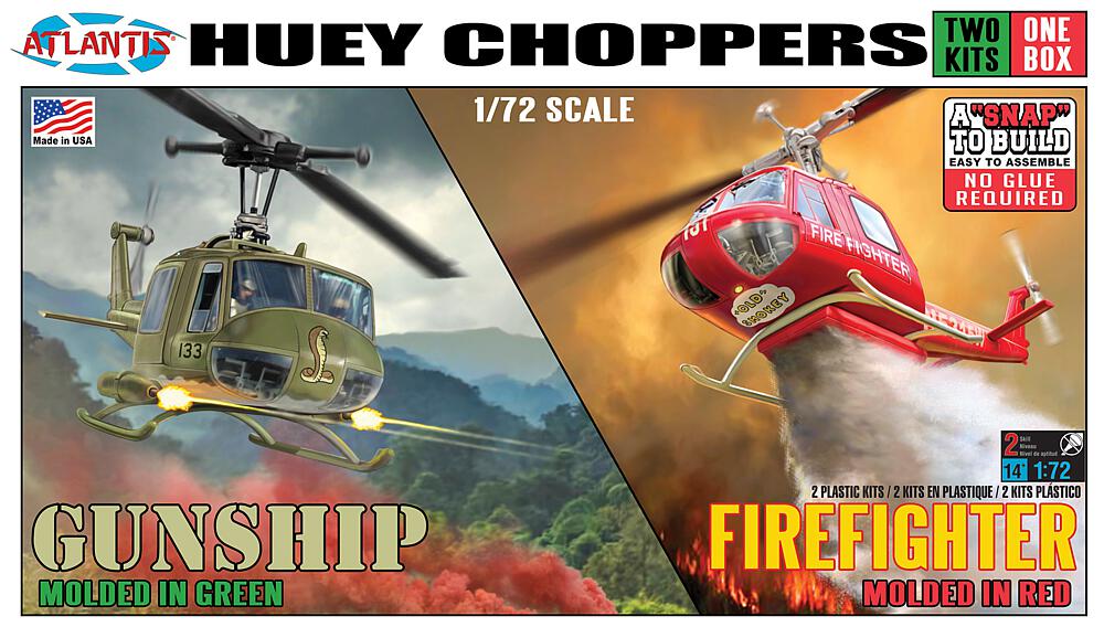 ATLANTIS AMCM1026  1/72 Huey Choppers, set de 2 snap kit 