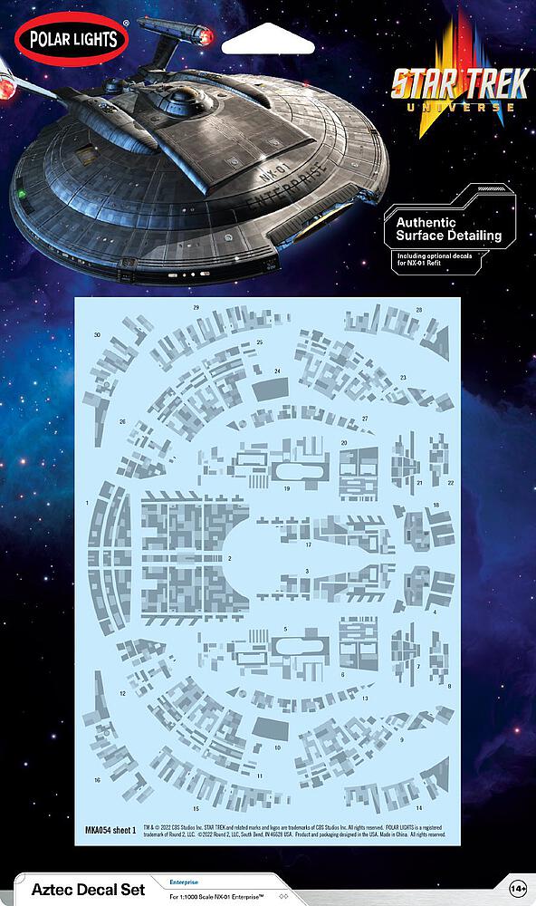 AMT MKA054M/12  1/1100 Star Trek NX-01 U.S.S. Enterprise Aztec Decals 