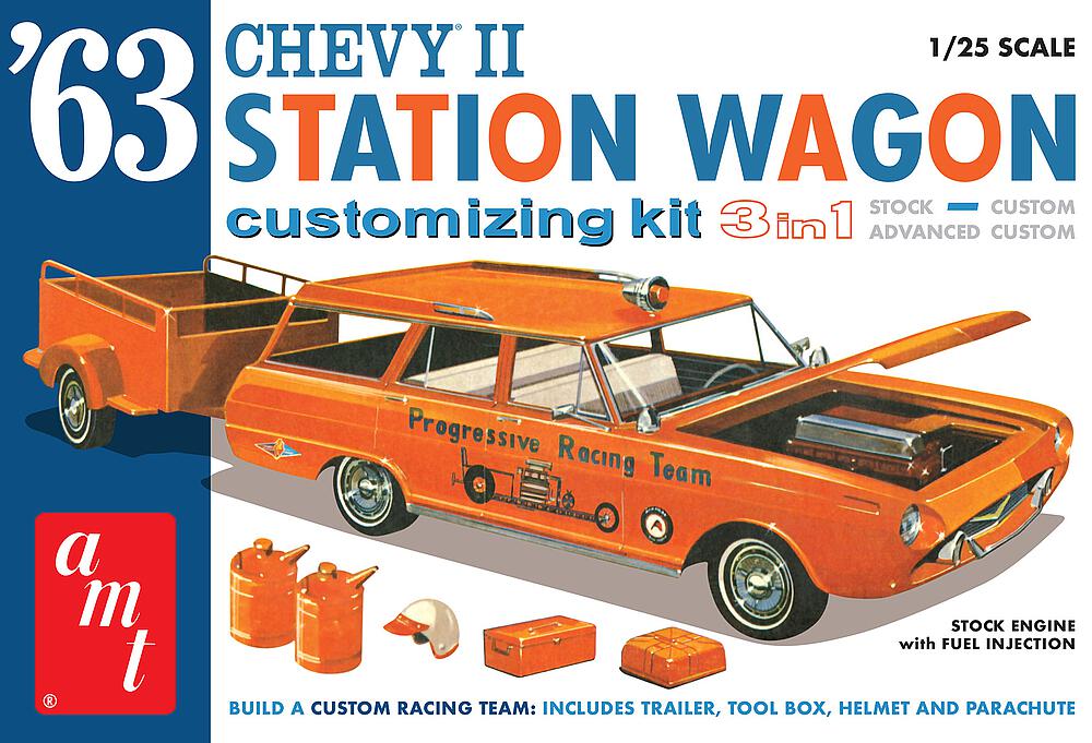 AMT AMT1201/12  1/25 1963 Chevy II Station Wagon avec remorque 