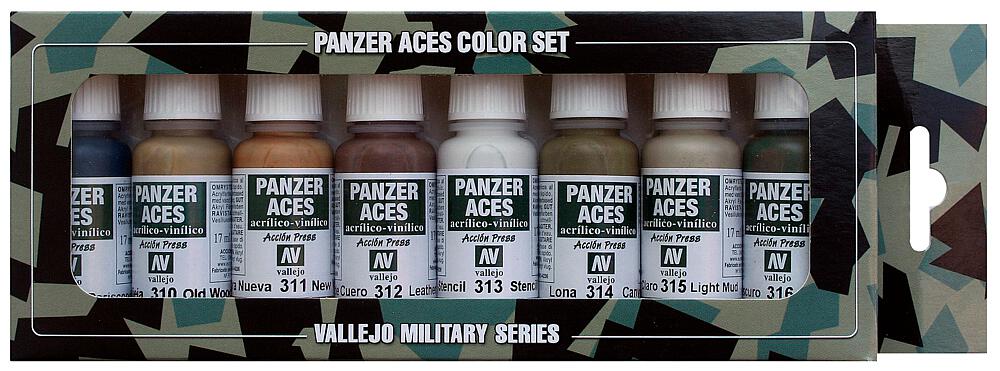 [VALLEJO 70123  ] VALLEJO 70123  Set de peinture, Panzer - bois, cuir et matrices, 8 x 17 ml 