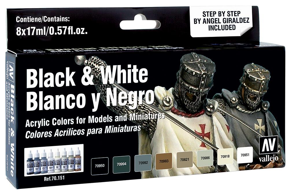 VALLEJO 70151  Jeu de couleurs, noir &amp; blanc, 8 x 17 ml 