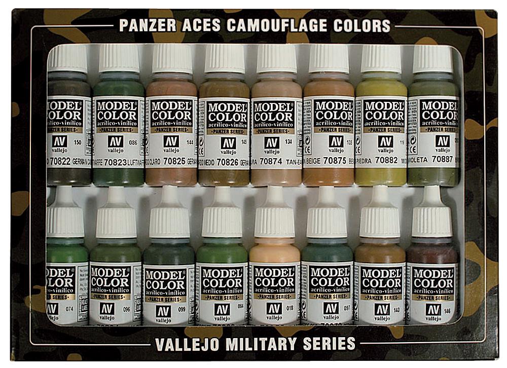 VALLEJO 70179  Kit de peinture, camouflages Panzer-Aces, 16 x 17 ml 
