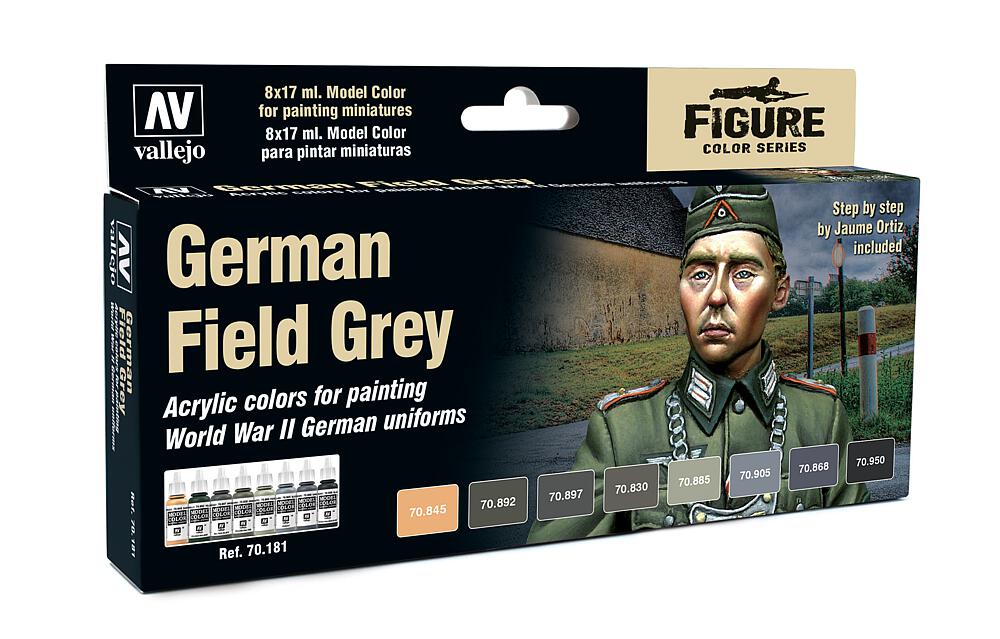 VALLEJO 70181  Kit de peinture, gris uniforme allemand, WWII, 8 x 17 ml 