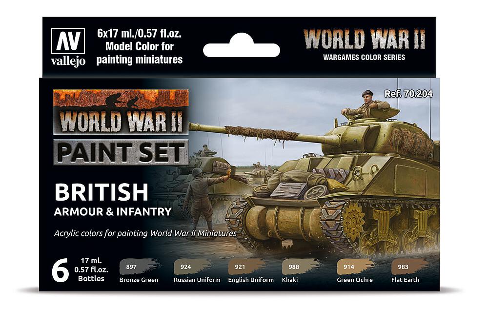 VALLEJO 70204  Kit de peinture, blindage et infanterie britanniques, WWII 