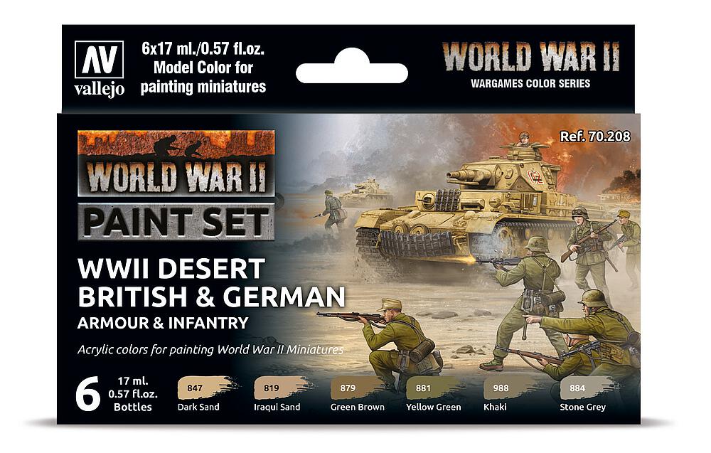 VALLEJO 70208  Kit de peinture, infanterie allemande et britannique, couleurs du désert WWII 
