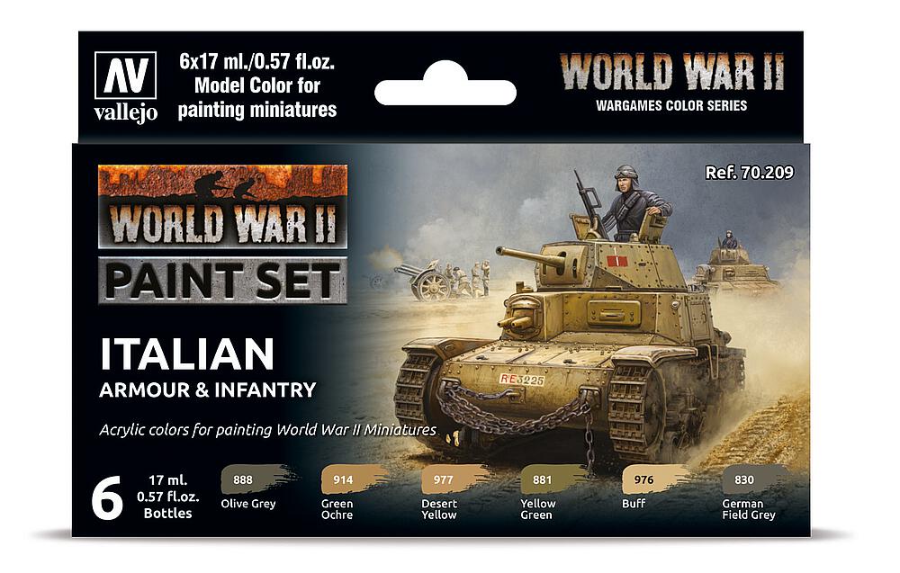 VALLEJO 70209  Kit de peinture, blindage italien &amp; infanterie, WWII 
