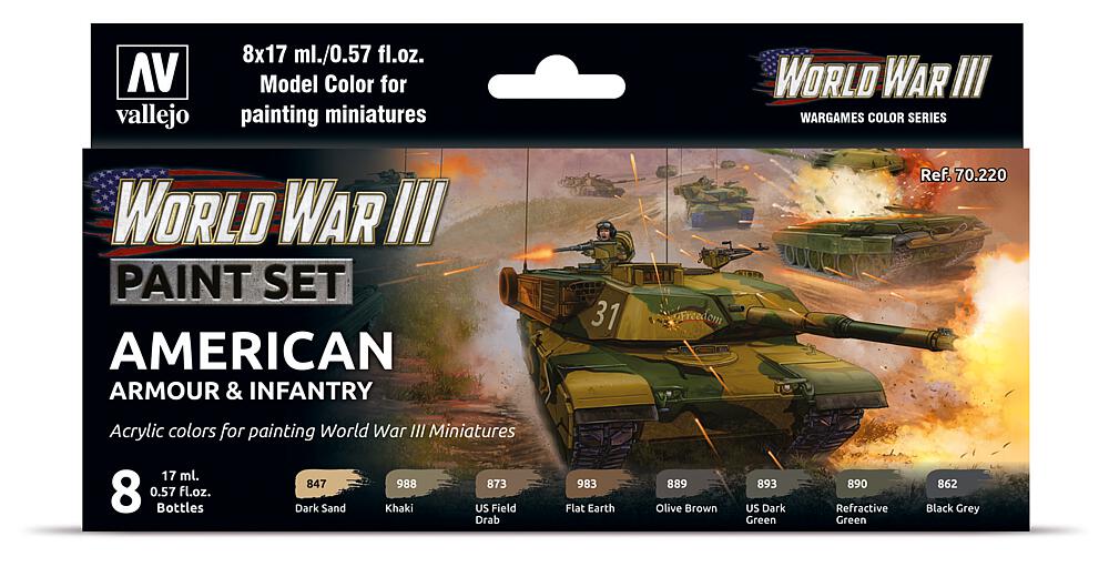 VALLEJO 70220  Set de couleurs, blindage et infanterie américains, WWIII 