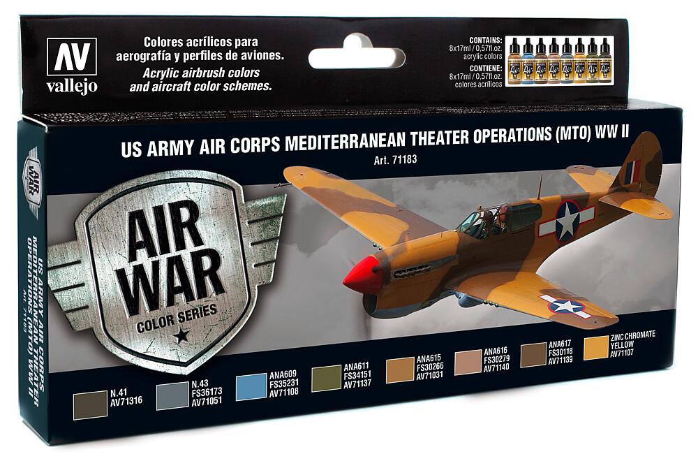 VALLEJO 71183  Set de peinture, USA avions WWII, 8 x 17 ml, opération MTO 