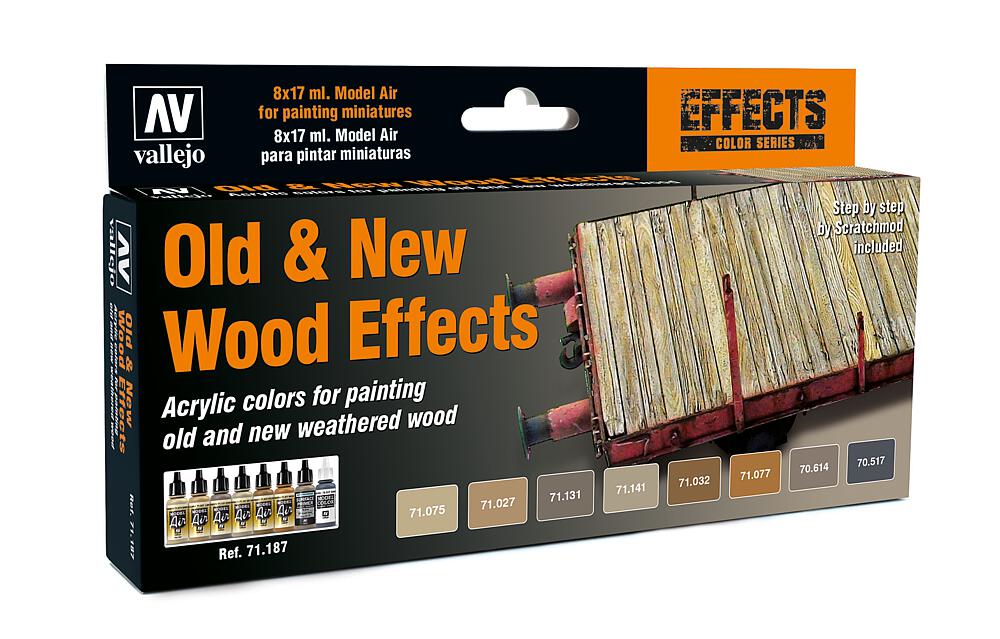VALLEJO 71187  Kit de peinture, effet bois ancien/nouveau, 8 x 17 ml 
