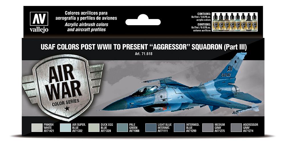 VALLEJO 71618  Set de couleurs, USAF 1940 à aujourd'hui, Aggressor Squadron, 3 