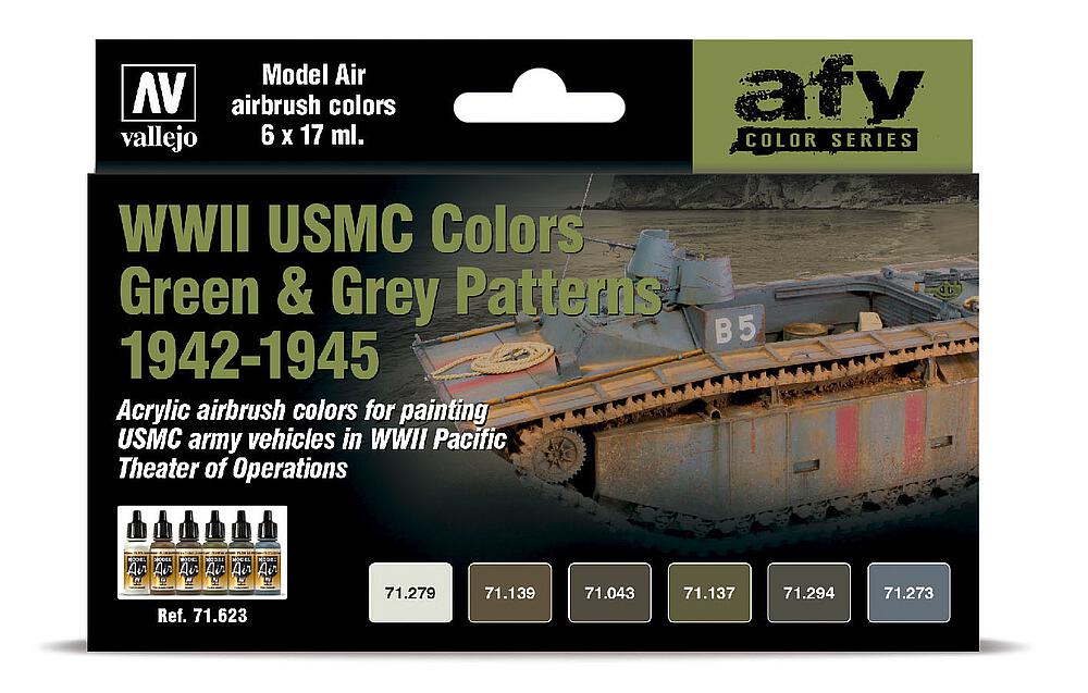 VALLEJO 71623  Kit de peinture, WWII USMC, camouflage vert &amp; gris 