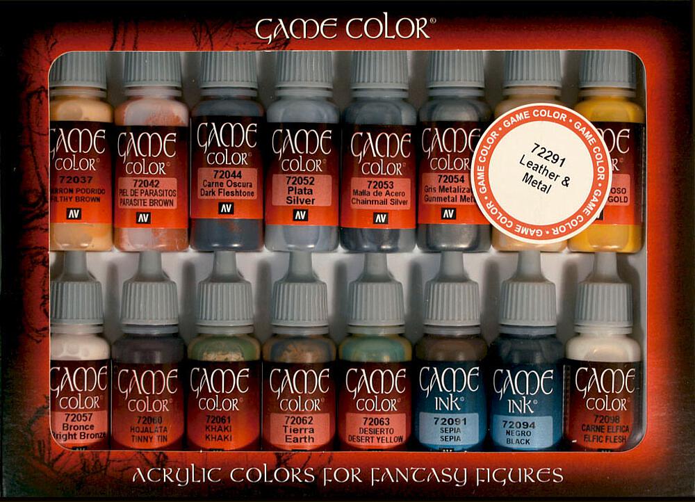 VALLEJO 72291  Set de peinture, cuir &amp; métal, 16 x 17 ml 