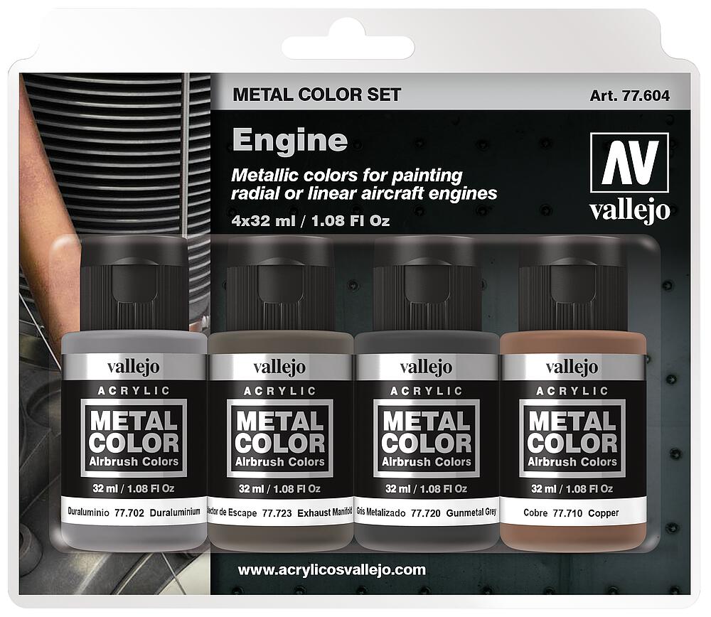 [VALLEJO 77604  ] VALLEJO 77604  Kit de peinture, métal, moteur 