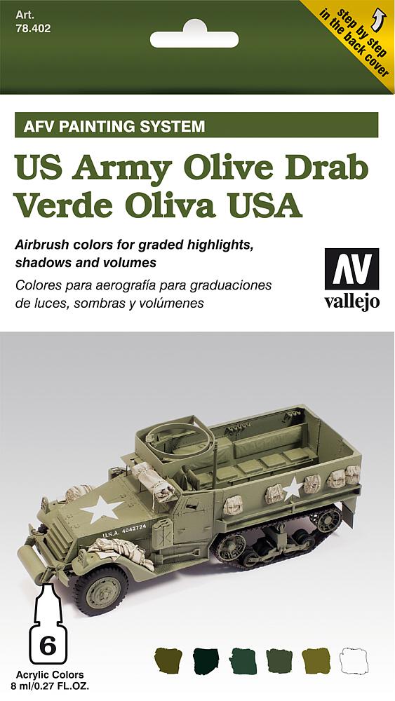 VALLEJO 78402  Jeu de couleurs, US gris olive, 6 x 8 ml 