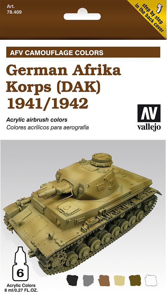 [VALLEJO 78409  ] VALLEJO 78409  Set de peinture, Deutsch Afrika-Korps 41/42, 6 x 8 ml 