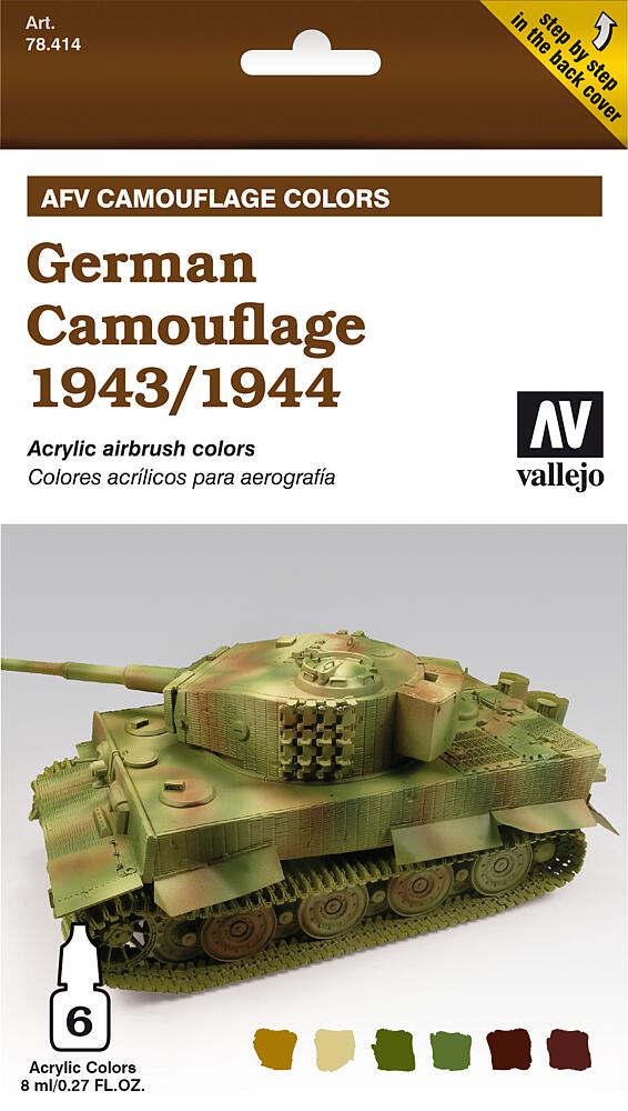 VALLEJO 78414  Set de peinture, camouflage allemand 1943/44, 6 x 8 ml 