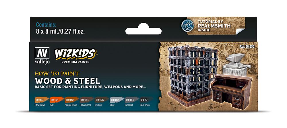 [VALLEJO 80256  ] VALLEJO 80256  Kit de peinture, WizKids Bois &amp; Acier, 8 x 8 ml 