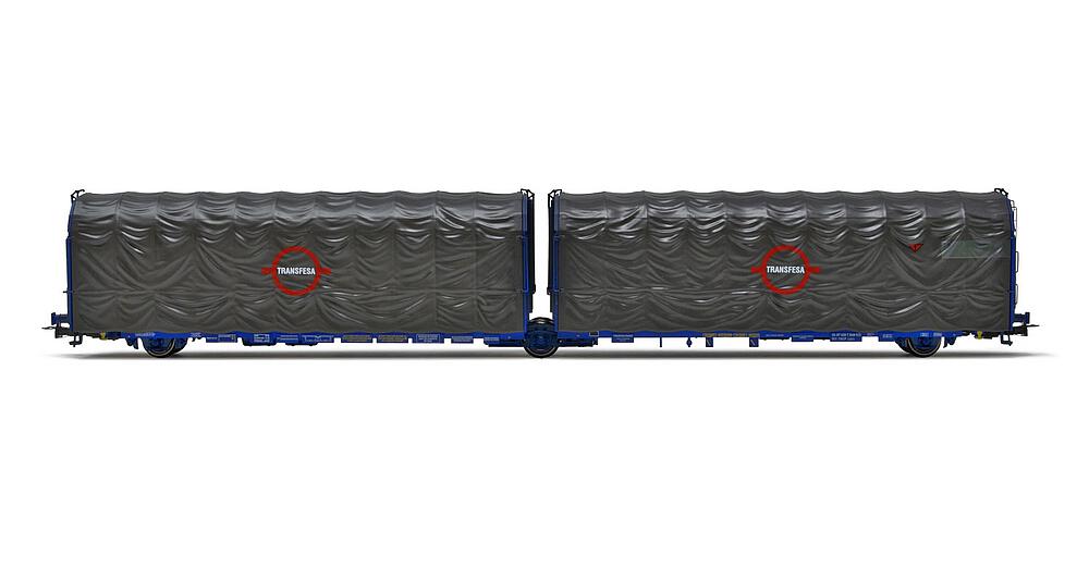 ELECTROTREN HE6062  1:87 H0  TRANSFESA, wagon à bâche articulée à 3 essieux type Lails 24 87 4207 054-8, grand logo, ép. IV 