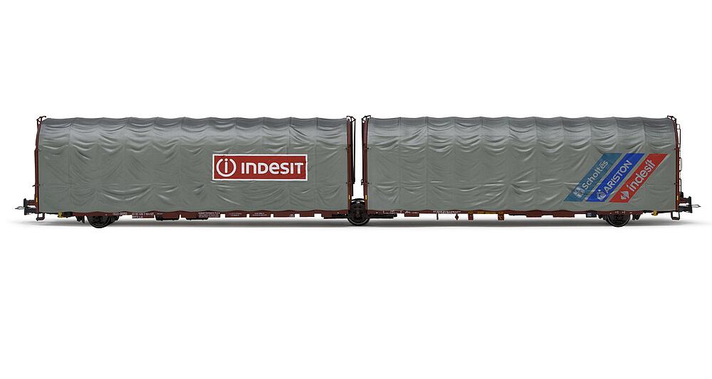RIVAROSSI HR6602  1:87 H0  FS, Wagon à bâche articulée à 3 essieux type Lails 23 83 420 7814-0, Indesit + Ariston + Scholtès, ép. V 