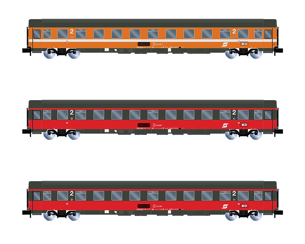 ARNOLD HN4391  1/160   ÖBB, EuroCity Mozart, 3 pièces, 2ème classe, orange/rouge 
