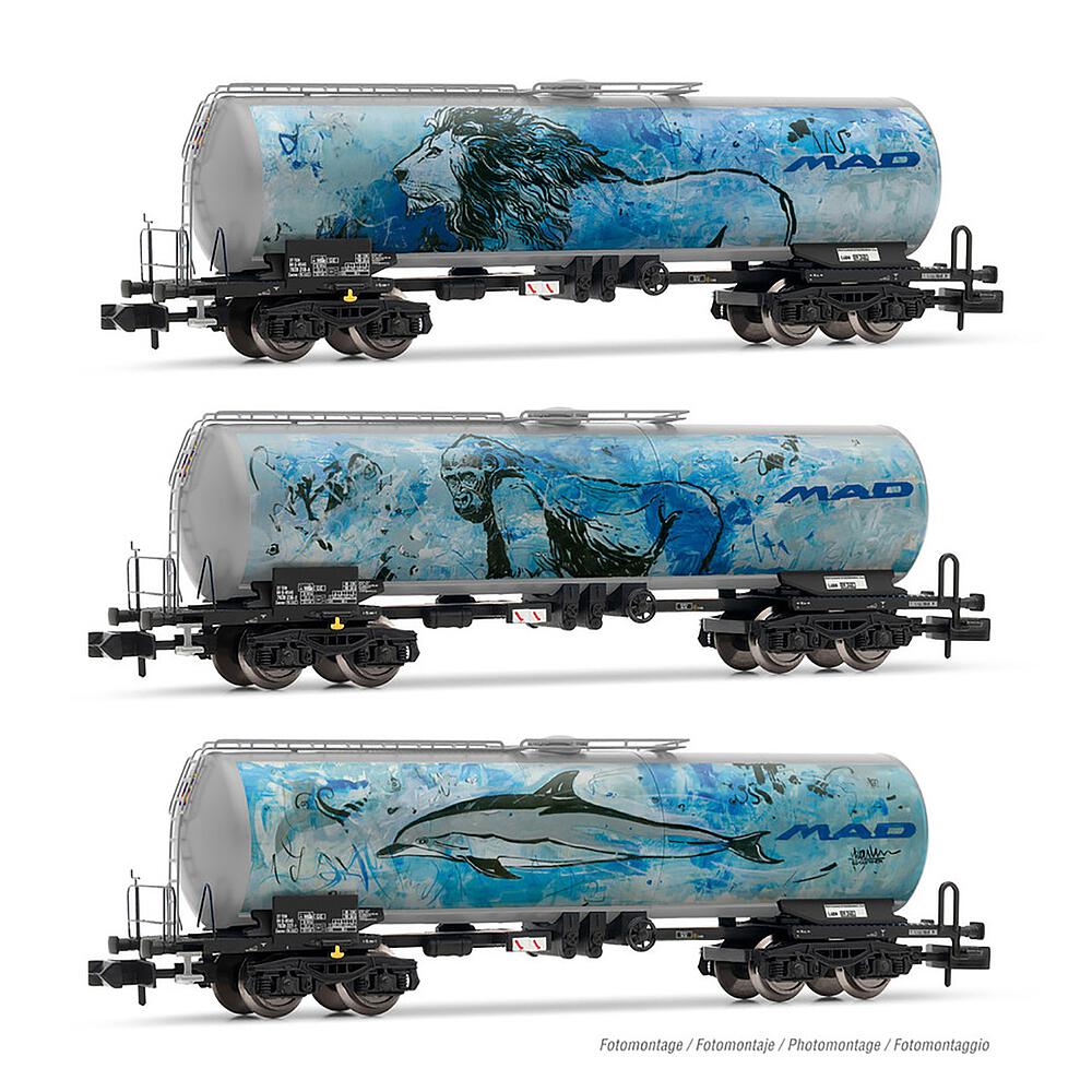 ARNOLD HN6600  1/160   D-BSAS, Coffret de 3 wagons à 4 essieux. Wagon-citerne Zacns, MAD 