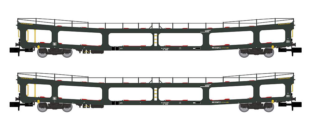 ARNOLD HN4412  1/160   SNCF, Coffret de 2 voitures, voiture de transport de voitures DD DEV 66, blanc, logo blanc en casquette 