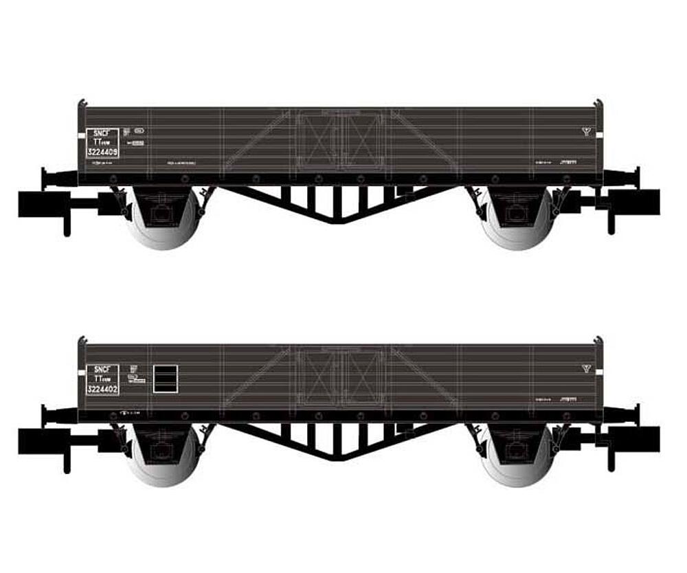 [ARNOLD HN6492  ] ARNOLD HN6492  1/160   SNCF, Coffret de 2 wagons de marchandises découverts à 2 essieux TTouw, avec charbon 