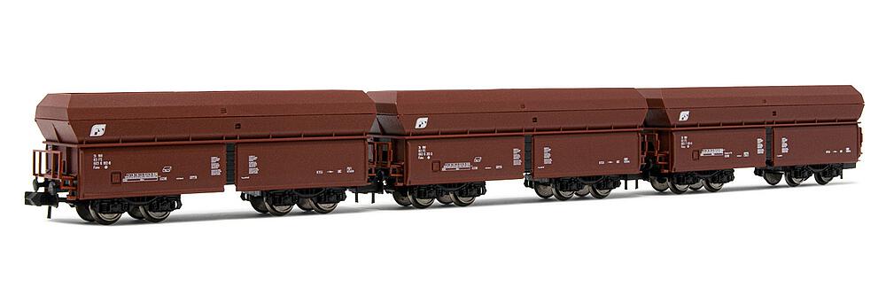 [ARNOLD HN6500  ] ARNOLD HN6500  1/160   FS, set de 3 pièces, 4 essieux. Wagon à toit pivotant Falns, brun, a losanga 