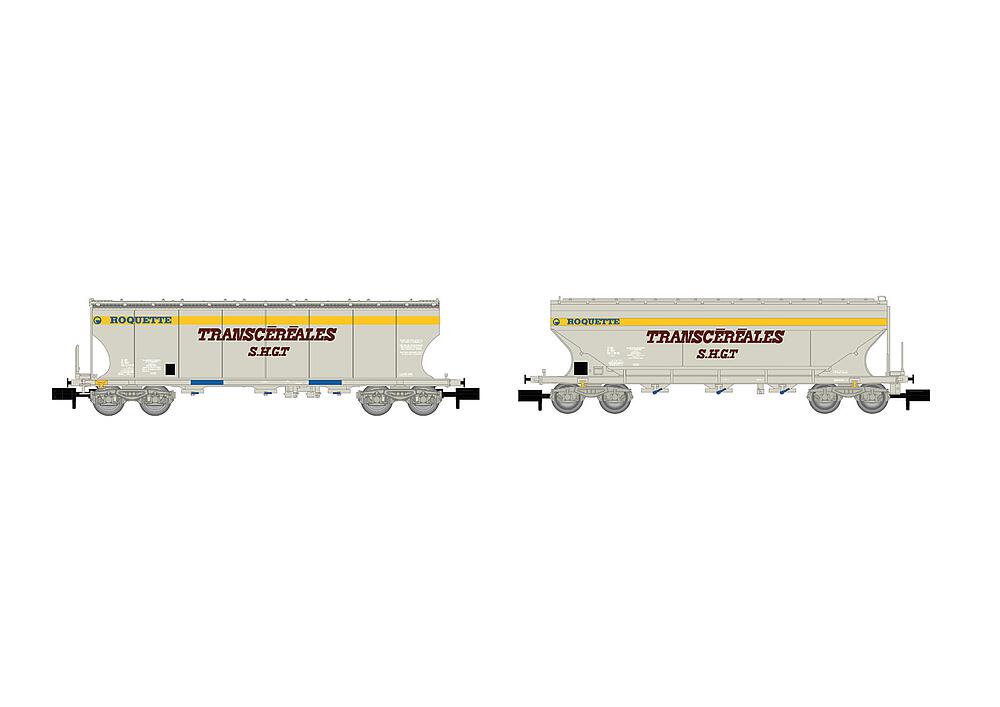 ARNOLD HN6620   N  SNCF, Coffret de 2 wagons à 4 essieux. Wagon à toit pivotant pour le transport de céréales 