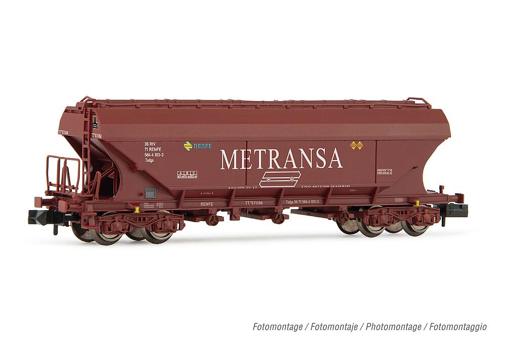 ARNOLD HN6623   N  RENFE, wagon à 4 essieux. Wagon à toit pivotant TT5 avec parois de silo plates 