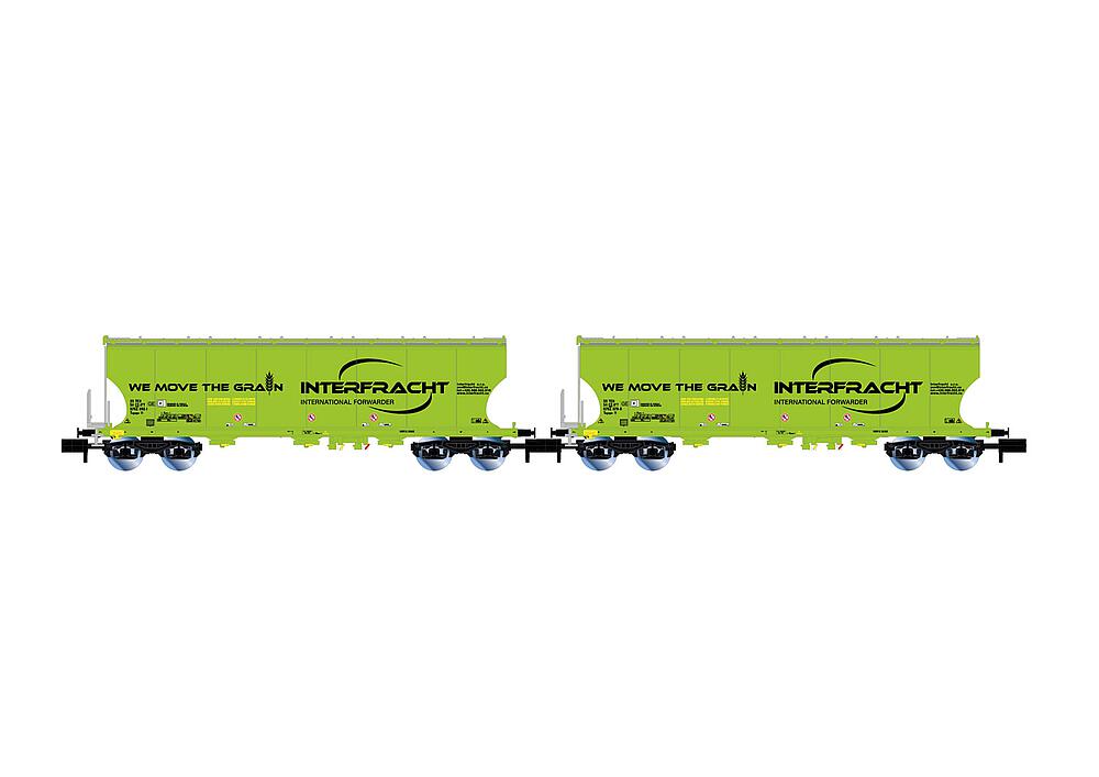 ARNOLD HN6625   N  CZ-Interfracht, Coffret de 2 wagons à 4 essieux. Wagon à toit pivotant avec parois de silo bombées 