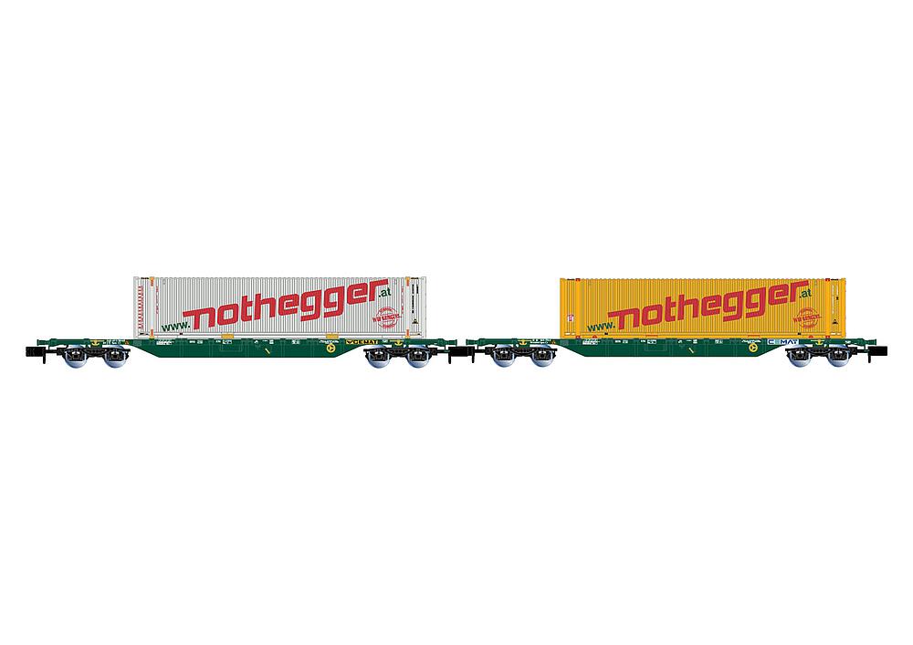 ARNOLD HN6657   N  Coffret de 2 wagons à 4 essieux. Wagon porte-conteneurs 