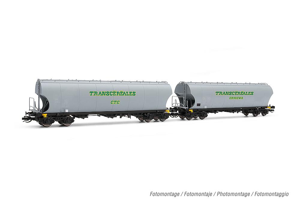 ARNOLD HN9735   TT  F-SOCO, 2 pièces, 4 essieux. Wagon à toit pivotant pour le transport de céréales 